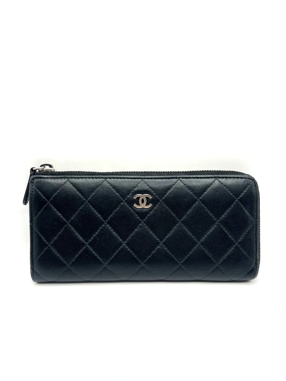 Authentic CC Chanel Black Matelasse Quilted Leather Zip-Around Long Wallet